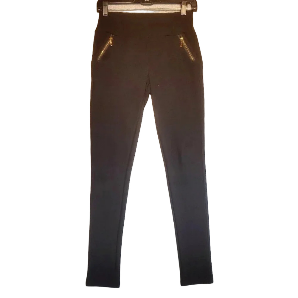 Shosho NWOT Women's Black Stretch Pants Gold Zipper Pockets Size Small